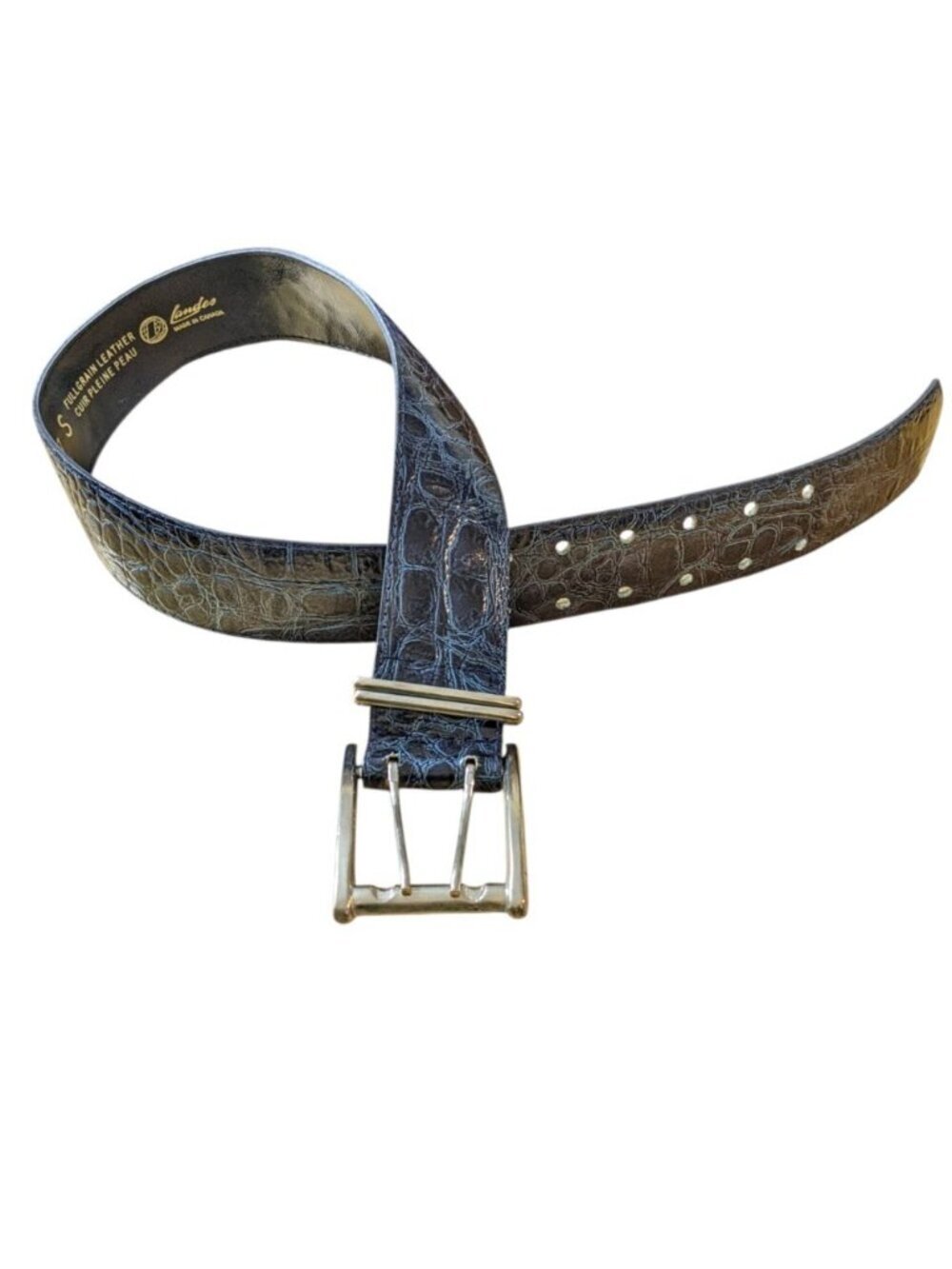 Landes Womens Leather Blue Croc Embossed Belt Signature Vintage Small Western